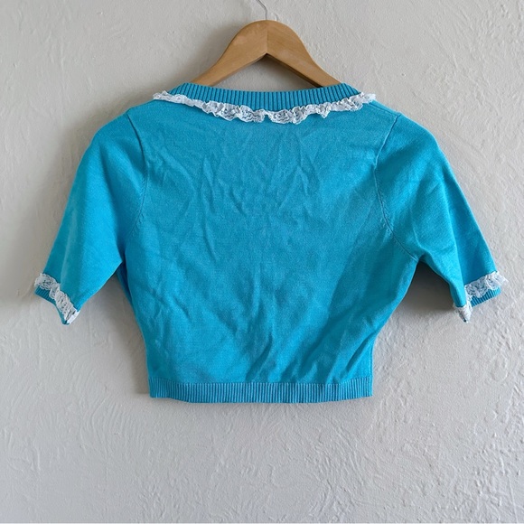 Sourpuss Clothing Pina Colada Bella Blue Crop Cardigan Size S - Picture 3 of 6